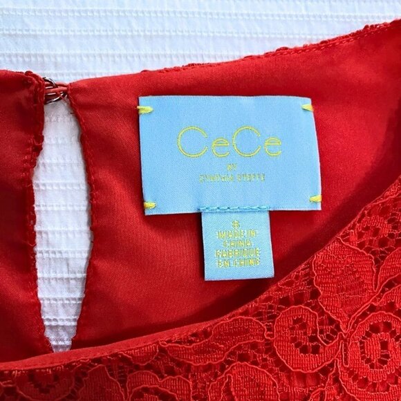 NWT CECE BY CYNTHIA STEFFE RED LACE SHORT SLEEVE SHIFT SCALLOPED DRESS - 8 - Picture 5 of 9
